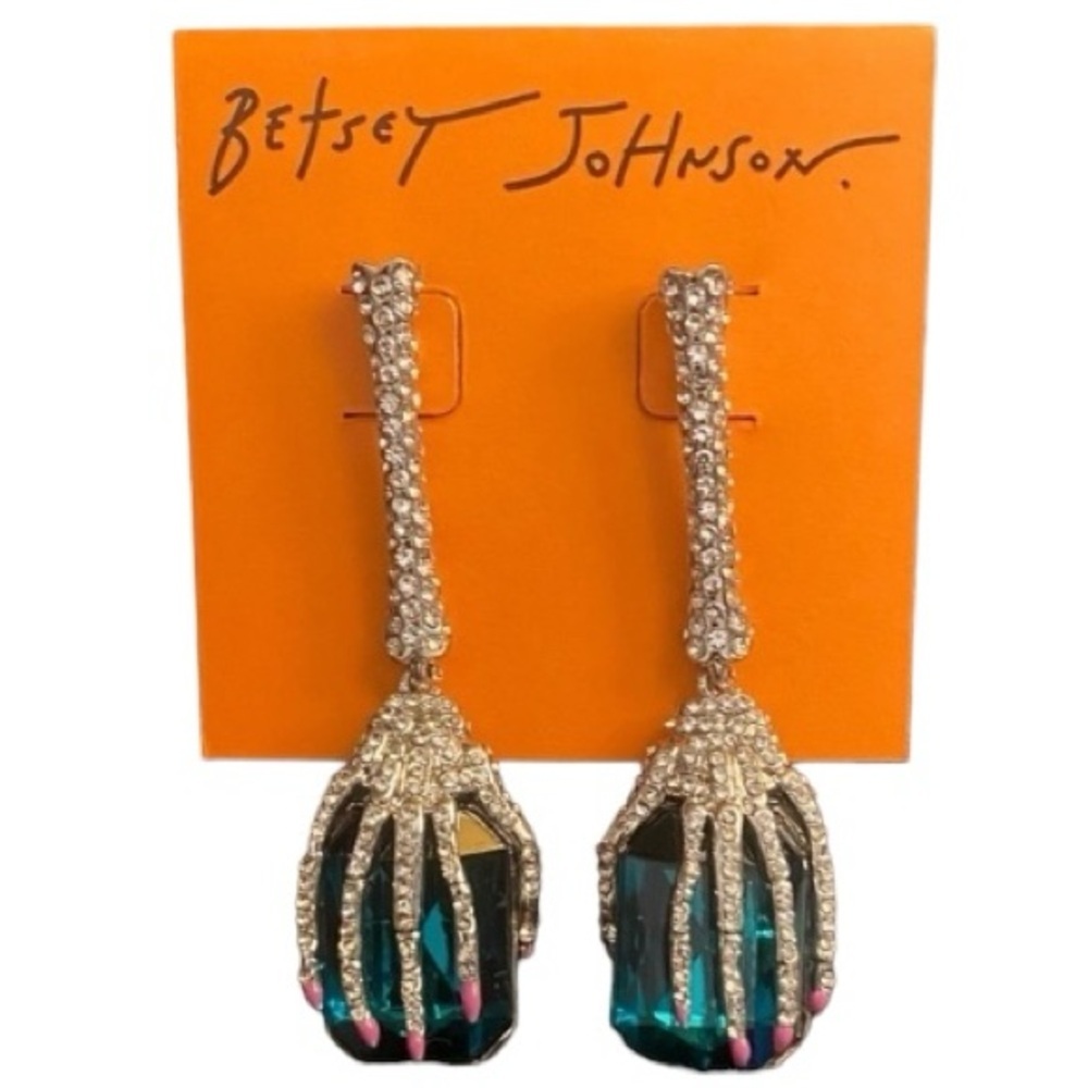 BETSEY JOHNSON SET Halloween Witch Skeleton Gem in Hand Necklace & Earrings NWT - Picture 12 of 16
